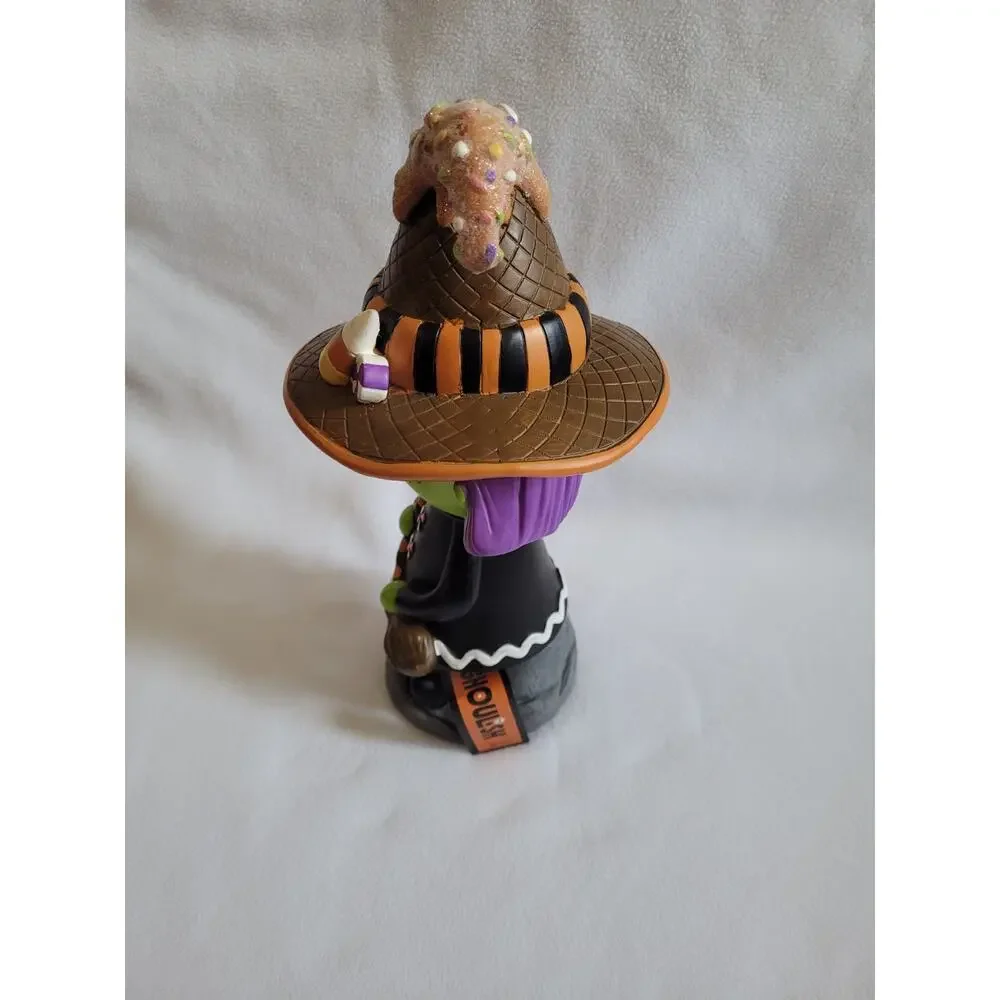 GHOULISH GREEN WITCH FIGURINE CANDY CORN SWEET TREATS HALLOWEEN TABLETOP DECOR